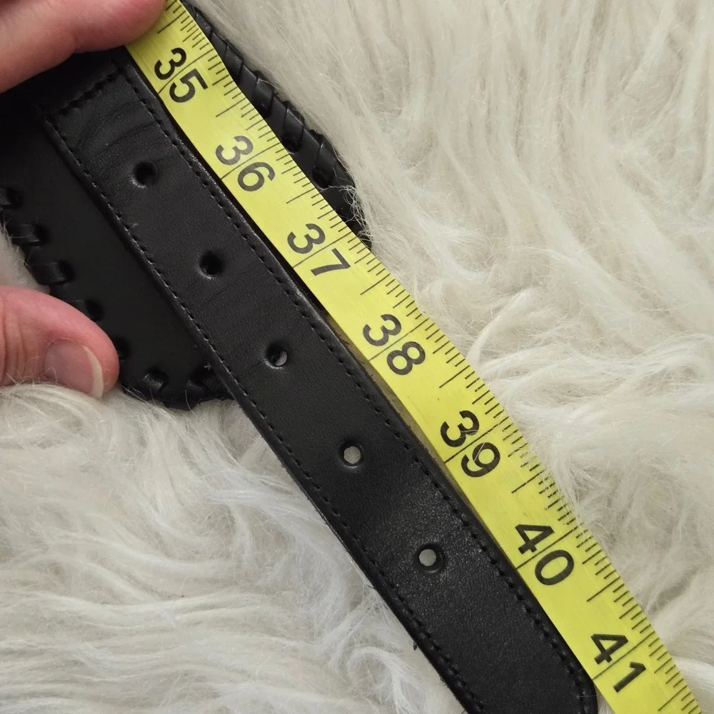 Banana Republic Womens Black Leather Whipstitch Wide Belt Large Silver Buckle
